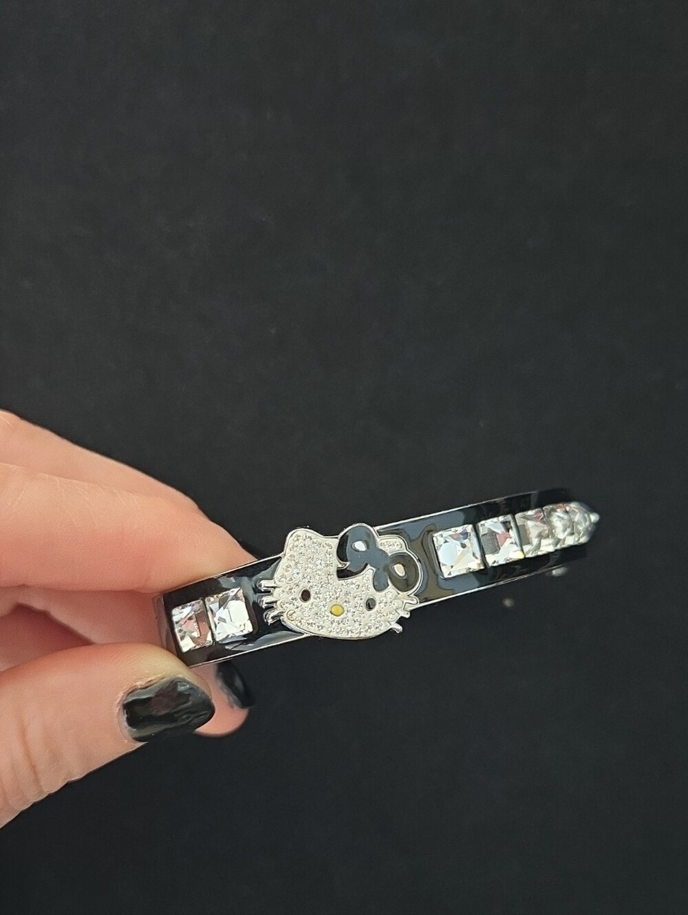 Swarovski Black Hello Kitty Bracelet with Clear Crystals and Silver Charm